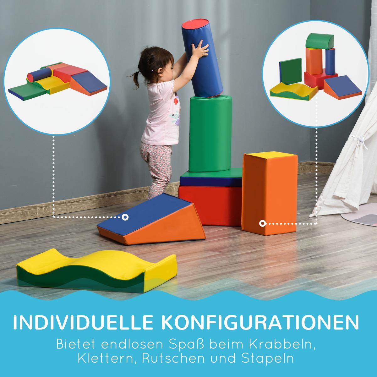 7-TLG. Softbausteine, Bausteinset, Riesenbausteine zum Toben & Klettern, Bunt - Waldgrün/Multicolor, Kunststoff (40/11/60cm) - HOMCOM