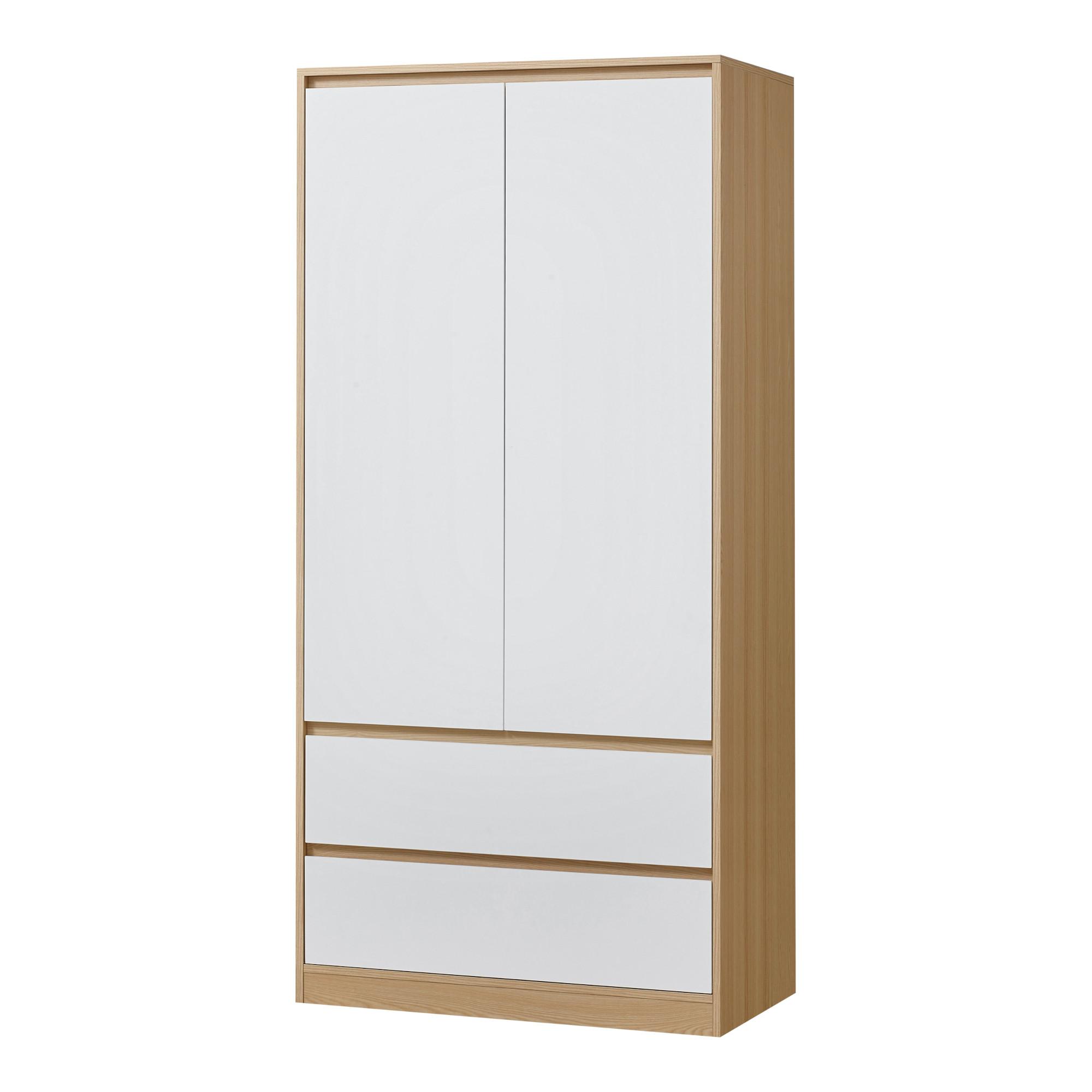 KLEIDERSCHRANK Bastheim - Eichefarben/Weiß, Holzwerkstoff (80/176/52cm) - [en.casa]