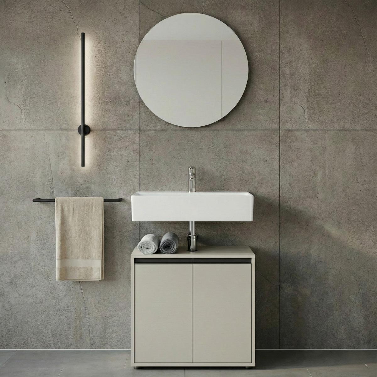 WASCHBECKENUNTERSCHRANK 63 cm mit zwei Türen und Einlegeboden | Steingrau - Grau, Holzwerkstoff (63/55/34cm) - KADIMA DESIGN