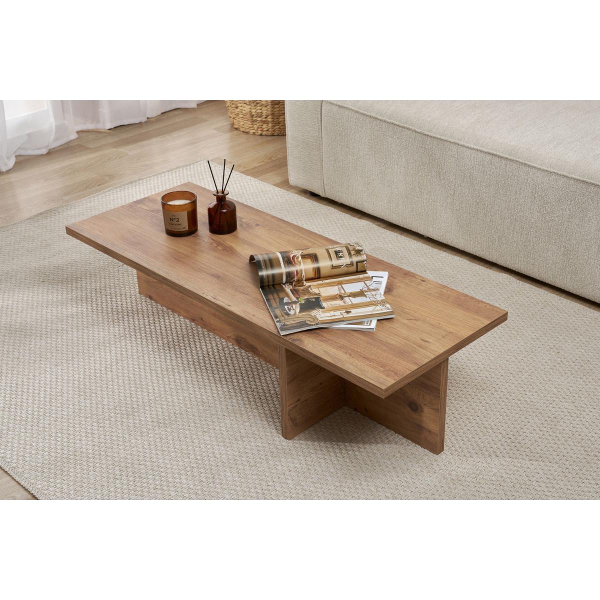 COUCHTISCH mit rechteckiger Platte und asymmetrischem Fuß L120 cm - HARBOR - Eichefarben, Holzwerkstoff (50/45/30cm) - Calicosy