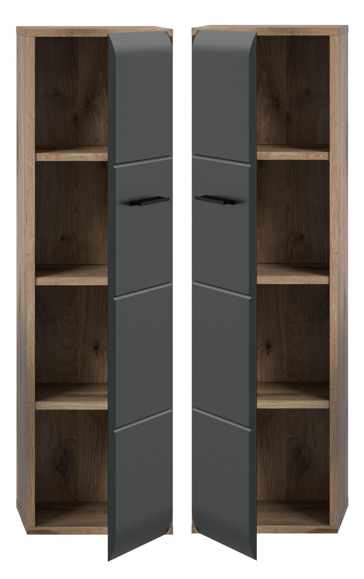 MIDISCHRANK schwarz matt, Eiche, Bad Kommode hängend / stehend 30 cm - Eichefarben/Schwarz, Holzwerkstoff/Kunststoff (30/106/30cm) - Inn.Furn