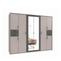 DREHTÜRENSCHRANK B273/H210/T58 cm, Sandgrau mit Absetzungen in Grafit, Kleiderschrank m.Passepartout&2Spiegeltüren&Schubkästen, Griffe schwarz / 22579 - Sandfarben/Schwarz, Holzwerkstoff/Kunststoff (273/210/58cm) - luma-home