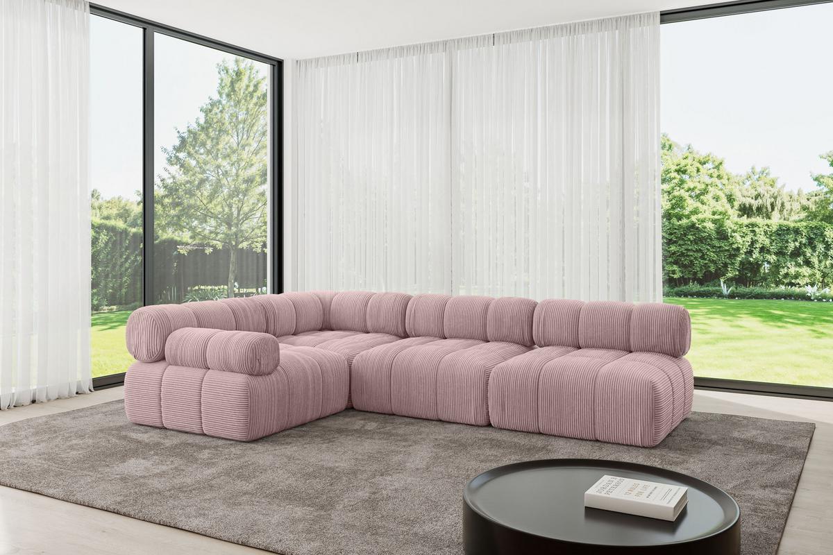 ECKSOFA modulares Sofa Mende-L2 - 285x190x70 cm Rosa Cord - Rosa, Holzwerkstoff/Textil (285/190cm) - ALTDECOR