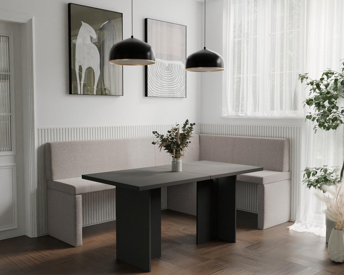 ECKBANK rechts OWEN Webstoff, 142/196 cm Creme - Creme, Holz/Textil (142/196cm) - Idohome