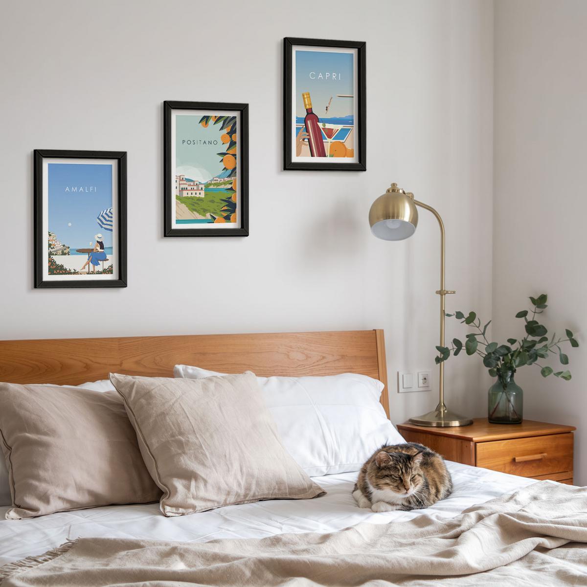 BILDER SET 3er Set - 20x30 cm Schwarzer Rahmen - Amalfi, Positano und Capri - Schwarz, Kunststoff (20/30cm) - TULUP