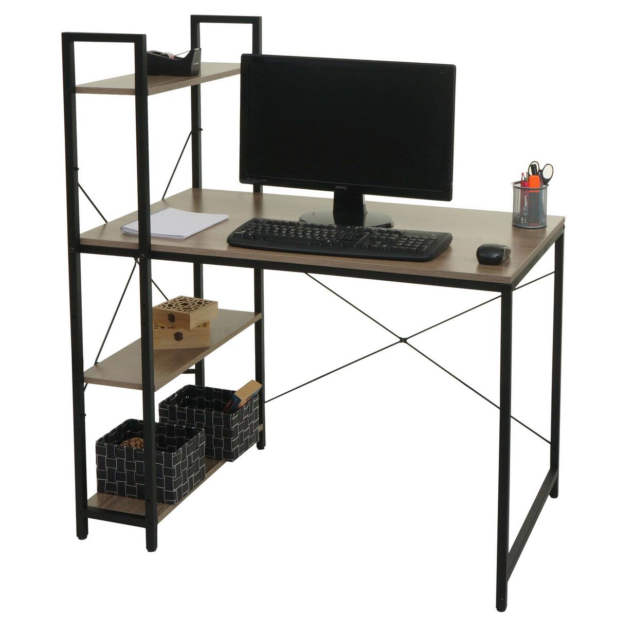 SCHREIBTISCH MIT REGAL eckig Grau, Braun - Braun/Grau, Holzwerkstoff (60/100/120cm) - MCW