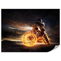 FOTOTAPETE für Jugendzimmer Mann Brennenden Motorrad Sport Nacht 150x105 - Schwarz/Orange, Papier (150/105cm) - Muralo