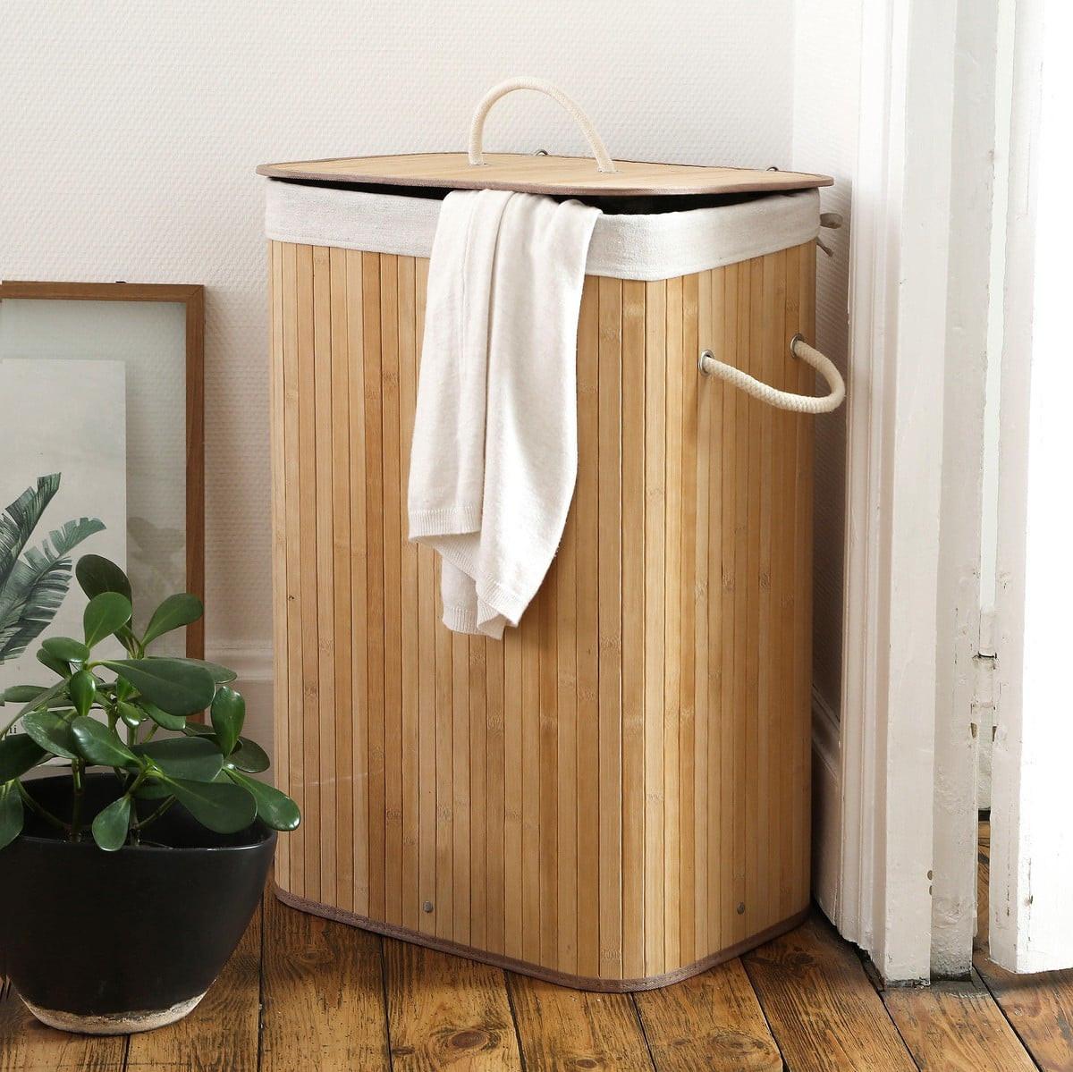 WÄSCHEKORB aus bambus 70l 40/30/60 cm - Eschefarben, Holzwerkstoff (30/60/45cm) - Calicosy