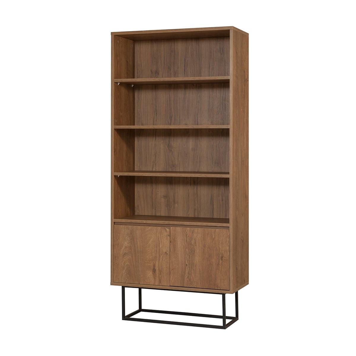 REGAL mit 3 Regalböden und 2 Türen, Nussbaumdekor, H182 cm - Rea - Nussbaumfarben, Holzwerkstoff (36/182/11cm) - Calicosy