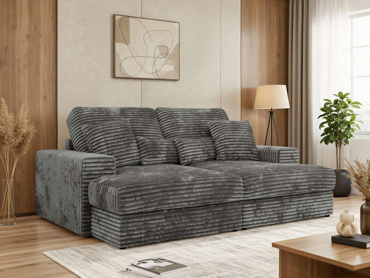 4-SITZER SOFA ANERA - Grau Cord - Schwarz/Grau, Kunststoff/Textil (248/107/163cm) - MKS