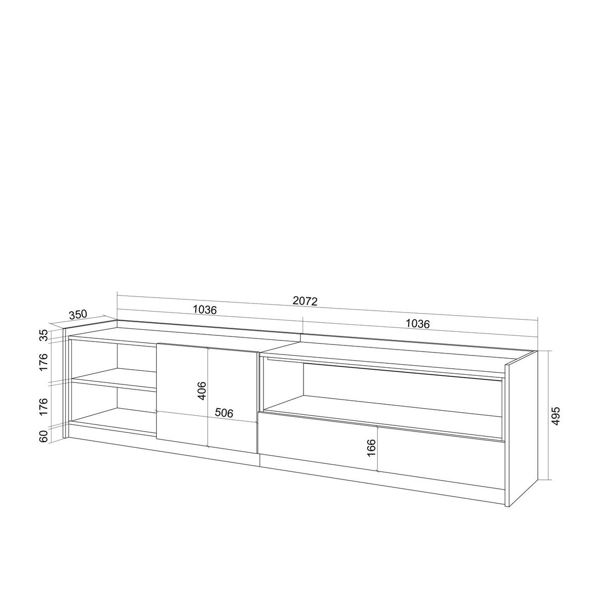 LOWBOARD, Schwarz und Eiche, 207/37/50cm, mit Led - Schwarz, Holzwerkstoff (207/50/37cm) - Skraut Home