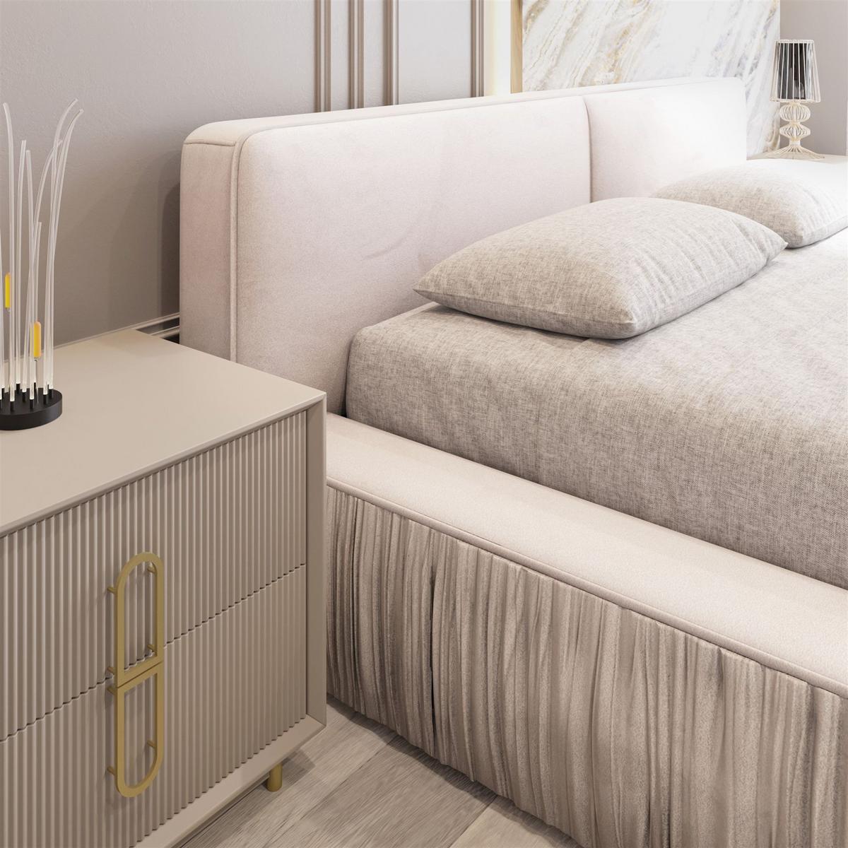 POLSTERBETT Lexie In Riviera Komplett - Beige, Holzwerkstoff/Textil (180/200cm) - Fun Möbel