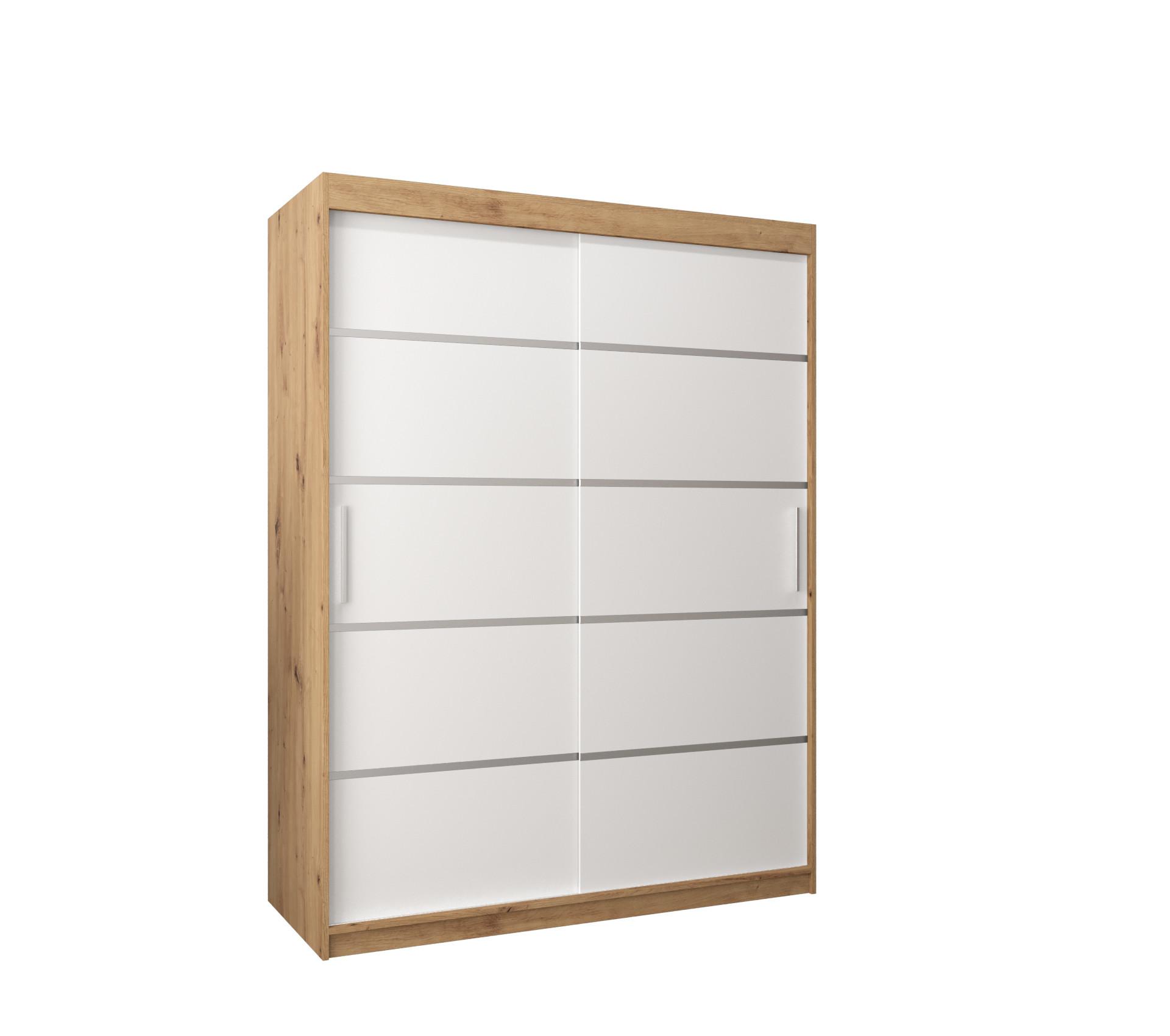 SCHWEBETÜRENSCHRANK 200/150/62 2-türig - Silberfarben/Weiß, Holz/Kunststoff (150/200/62cm) - MÖBEL KRYSPOL