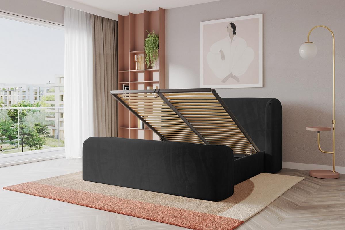 POLSTERBETT mit Bettkasten, Fußteil und Lattenrost, Bett mit Matratze H3/H4 - ESTI-Z 140x200 Schwarz - Schwarz, Holzwerkstoff/Textil (140/200cm) - ALTDECOR