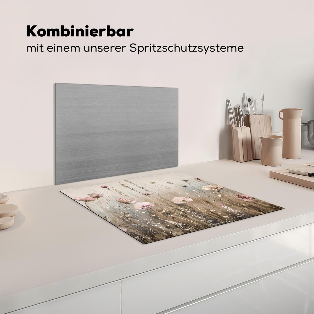 HERDABDECKPLATTE Blumen - Beige - Trockenblumen Abdeckung Ceranfeld 59x51 cm - Beige, Kunststoff (59/51/0.2cm) - MuchoWow