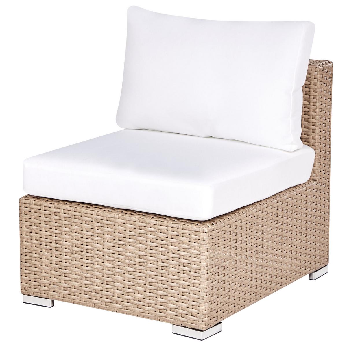 LOUNGE-SET 8-Sitzer sandbeige linksseitig modular Auflagen cremeweiß XXL - Sandfarben, Kunststoff - Beliani