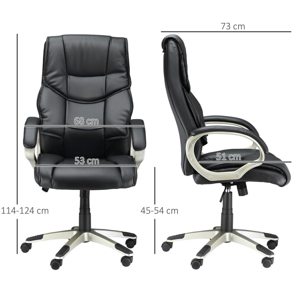 BÜROSESSEL, Schwarz, Kunsterleder - Schwarz, Leder (58/124/70cm) - HOMCOM