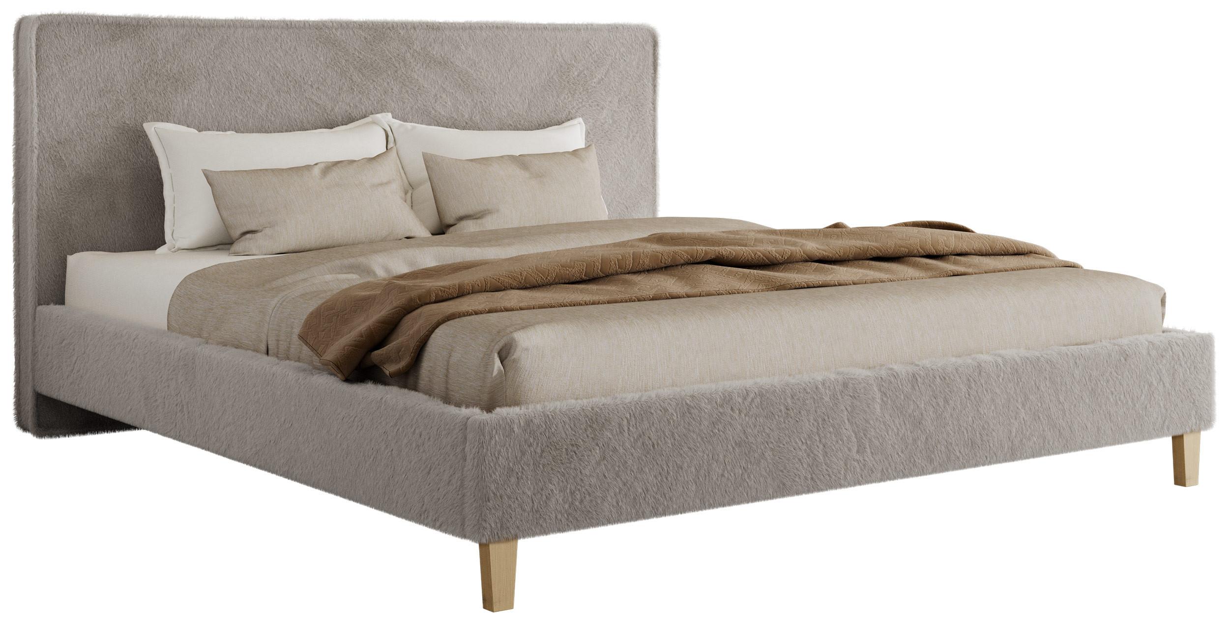 POLSTERBETT LUMARO CLASSIC 140/200 - Hellgrau Plüsch - Matratze Foam - Hellgrau/Kernbuche, Holz/Textil (140/200cm) - MKS