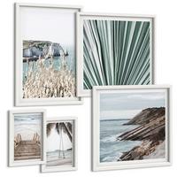BILDER SET 5er Set - 50x50 cm & 20x30 cm & 40x60 cm Weißer Rahmen - Strandtreppe Schaukel Meer - Weiß, Kunststoff (40/60cm) - TULUP