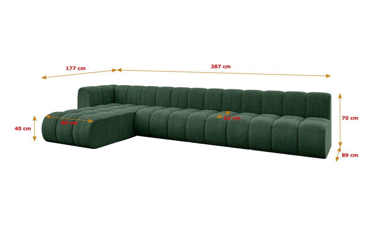 ECKSOFA modulares Sofa Darnel-L3 - 387x177x70 cm Grün - Grün, Holzwerkstoff/Textil (387/177cm) - ALTDECOR
