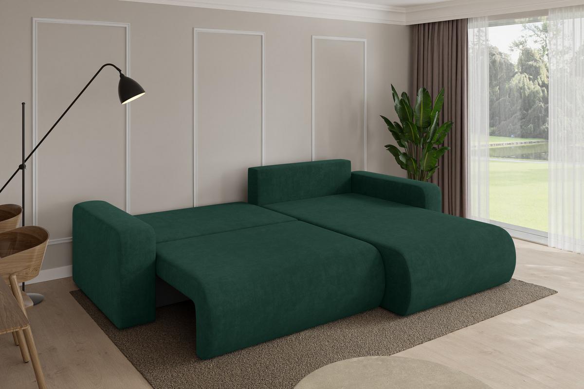 ECKSOFA mit Schlaffunktion Ottomane Rechts BERY-L 276x193x88 Grün Velours - Schwarz/Grün, Holzwerkstoff/Kunststoff (276/193cm) - ALTDECOR