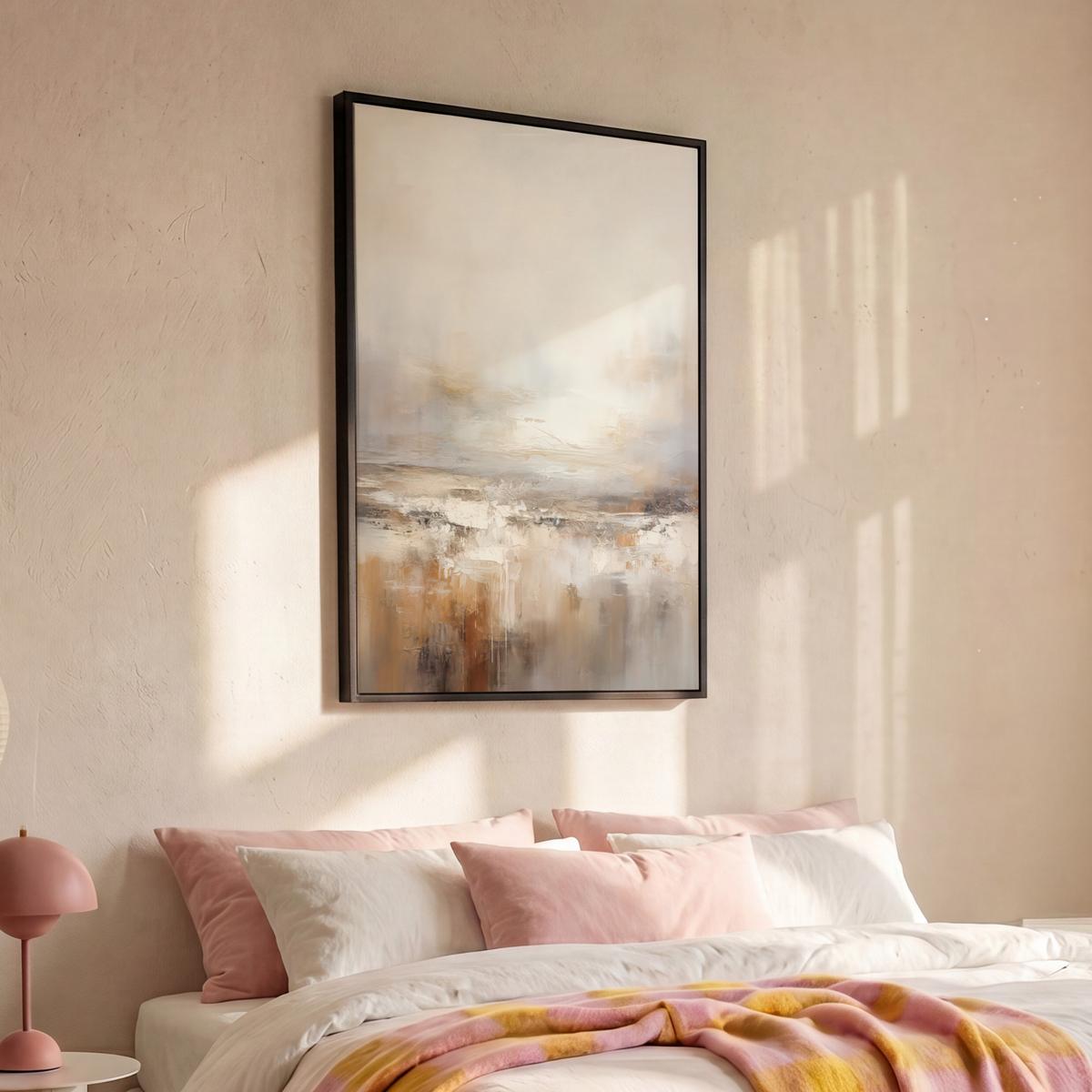 LEINWAND Bilder mit Rahmen - Kunst - Industriell - Grau - Braun - Abstrakt - 90x140 - Sandfarben, Textil (90/140cm) - MuchoWow