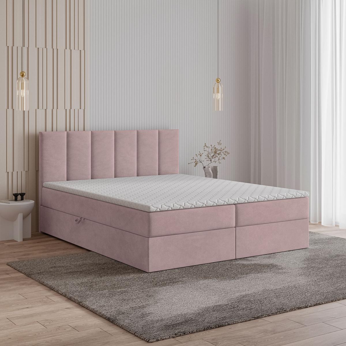 BOXBETT MERIL 160x200 cm mit Matratze und Topper - Rosa - Rosa, Holz (160/200cm) - MASSENO