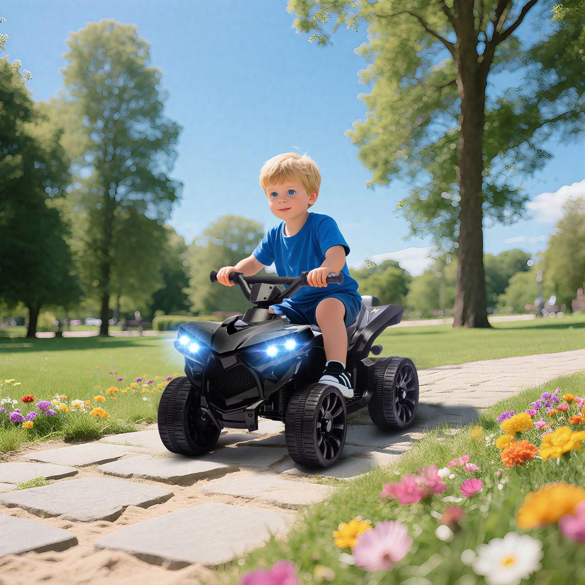 KINDER-ELEKTROQUAD 6V Kinderquad mit Vorwärts-, Rückwärtsfunktion, Musik - Schwarz, Metall (70/42/45cm) - AIYAPLAY