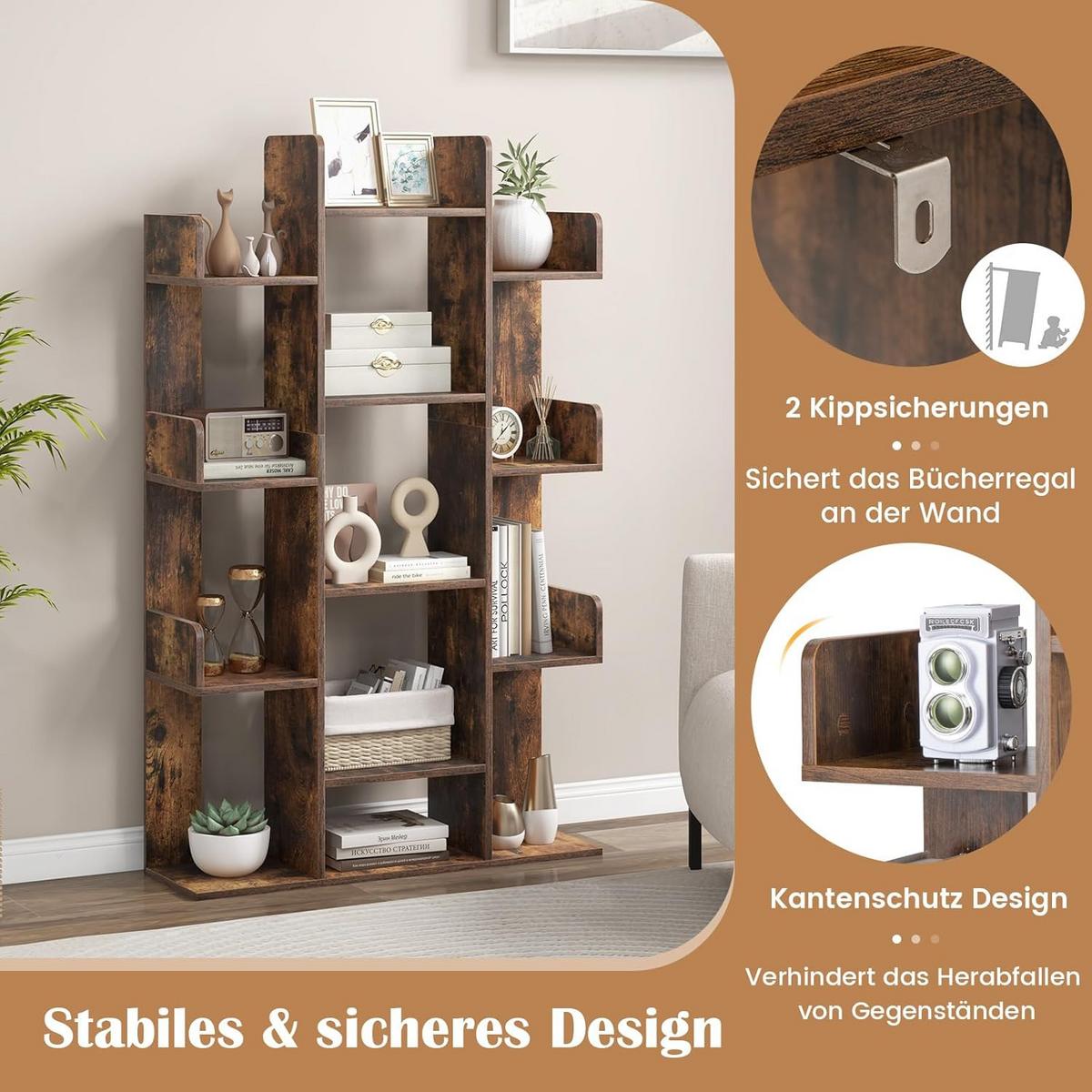 BUCHERREGAL Braun - Braun, Holz (86/141/25cm) - COSTWAY