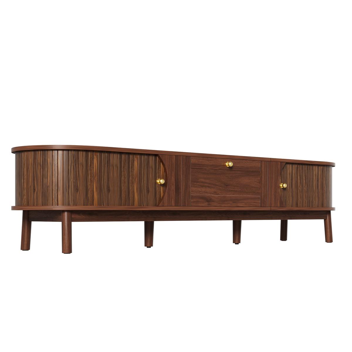 TV-LOWBOARD in Nussbaum-Optik, Fernsehschrank mit Schiebetüren - Weiß, Holzwerkstoff (170/38/40cm) - Urban Meuble