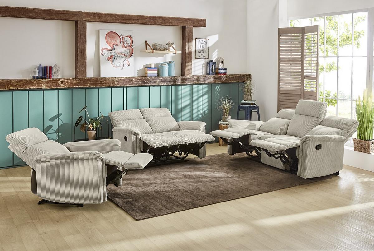 RELAX-FERNSEHSESSEL Federkern, Liegefunktion verstellbar durch halbautomatische Relaxfunktion B78/T93/H100 cm, Cord Beige / 15504 - Beige/Schwarz, Textil (78/100/93cm) - luma-home