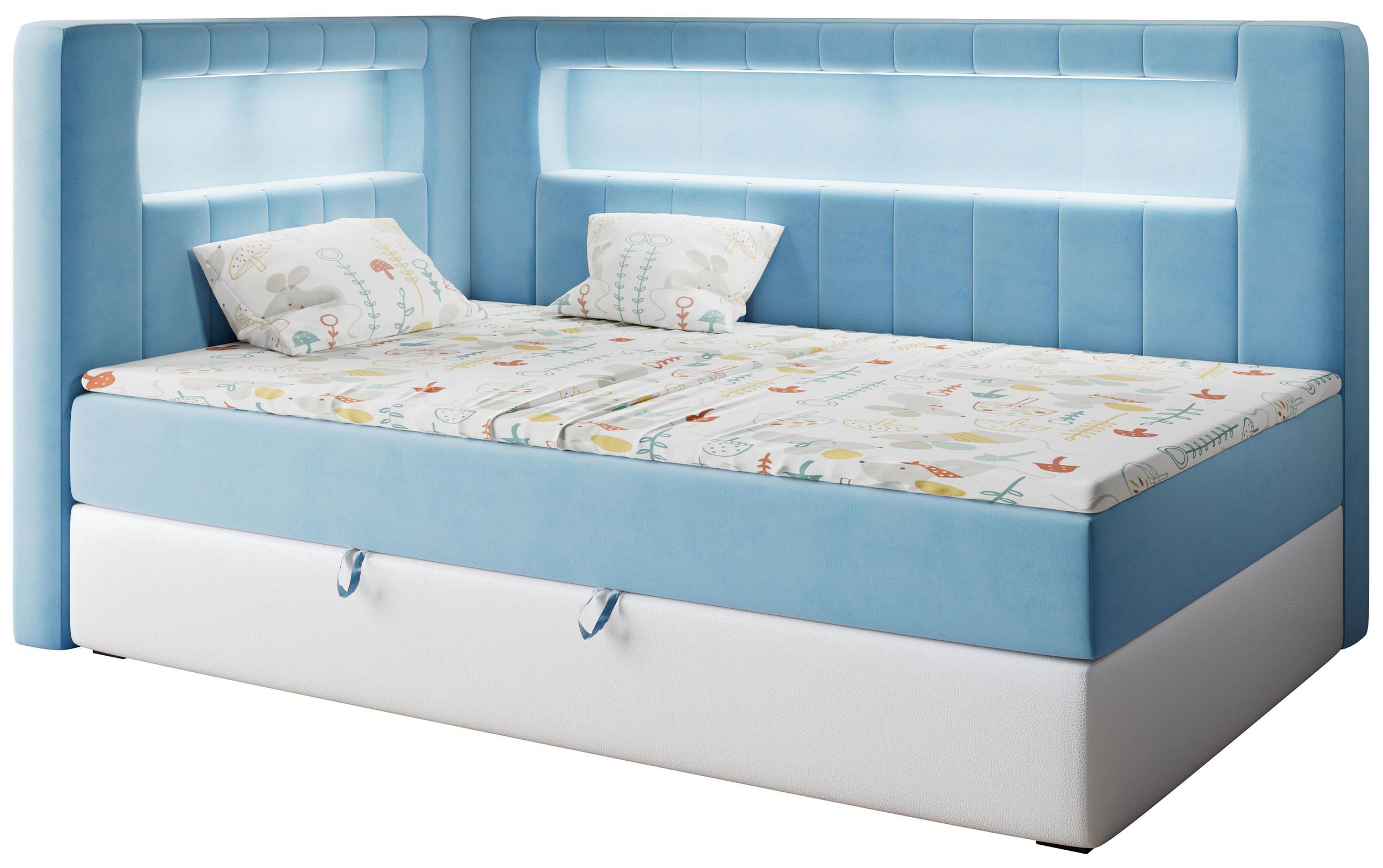 BOXSPRINGBETT JUNIOR GOLD 3 90/200 Blau/Weiß - linke Seite - Blau/Weiß, Holz/Textil (90/200cm) - MKS