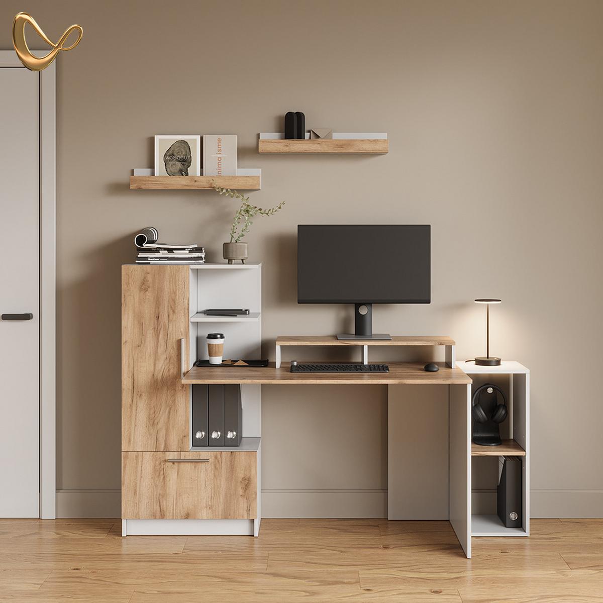 WANDREGAL Lorena Weiß/Goldkraft Eiche 60 x 10 cm 2er Set - Honigeiche/Weiß, Holzwerkstoff (60/10/12cm) - Livinity®