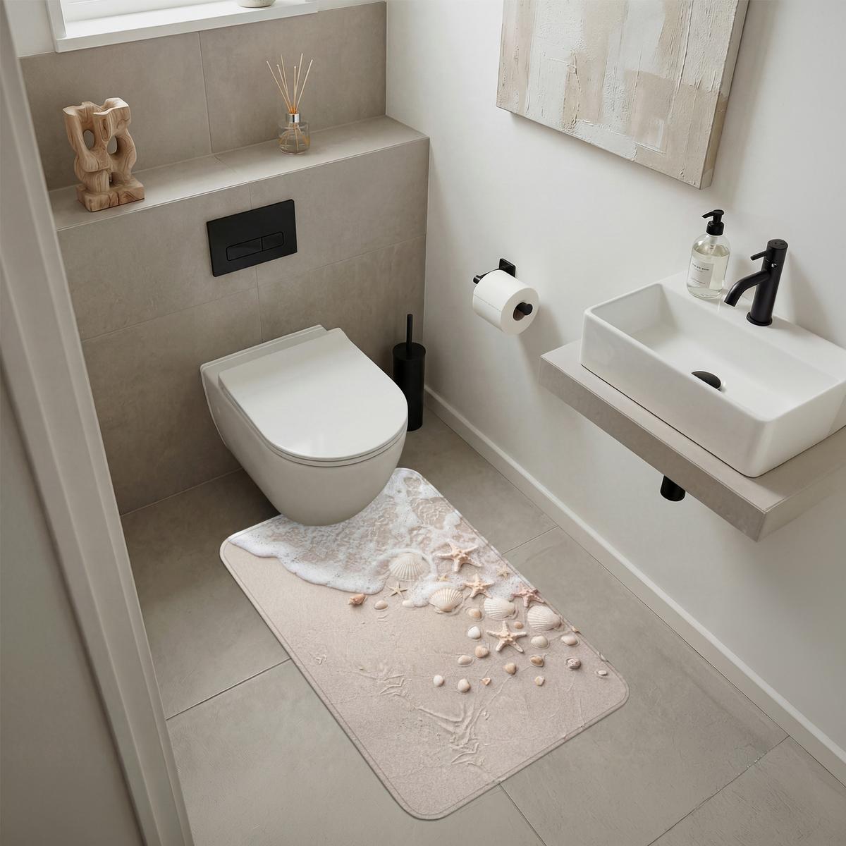 BADEMATTE Muscheln - Seesterne - Strand 60x90 cm - Sandfarben/Creme, Textil (60/90cm) - OnlyWow