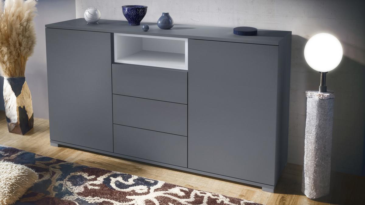 SIDEBOARD Skadu Weiß matt - Anthrazit/Weiß, Holzwerkstoff (138.5/75.5/35cm) - Vladon