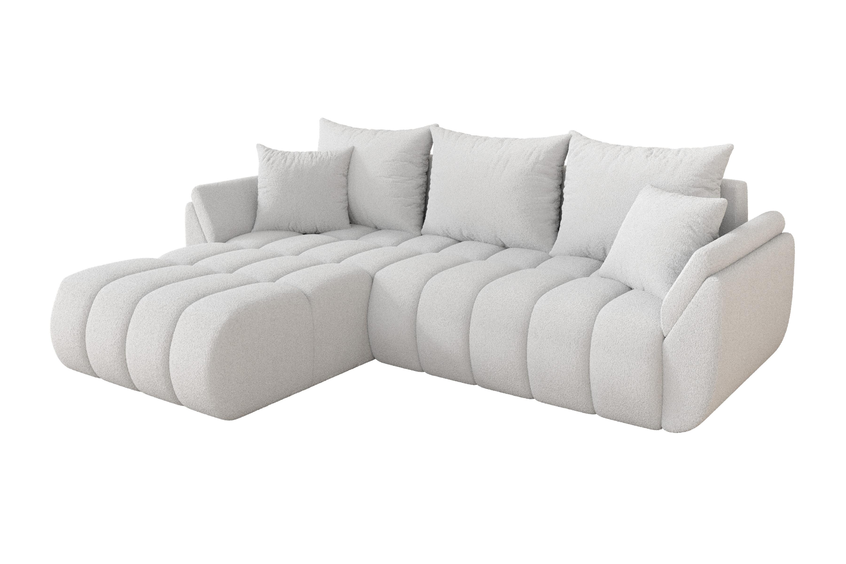 ECKSOFA mit Schlaffunktion Ottomane Links TOKO-L-v1 277x194x86 Weiß Bouclé - Schwarz/Weiß, Holzwerkstoff/Kunststoff (277/194cm) - ALTDECOR