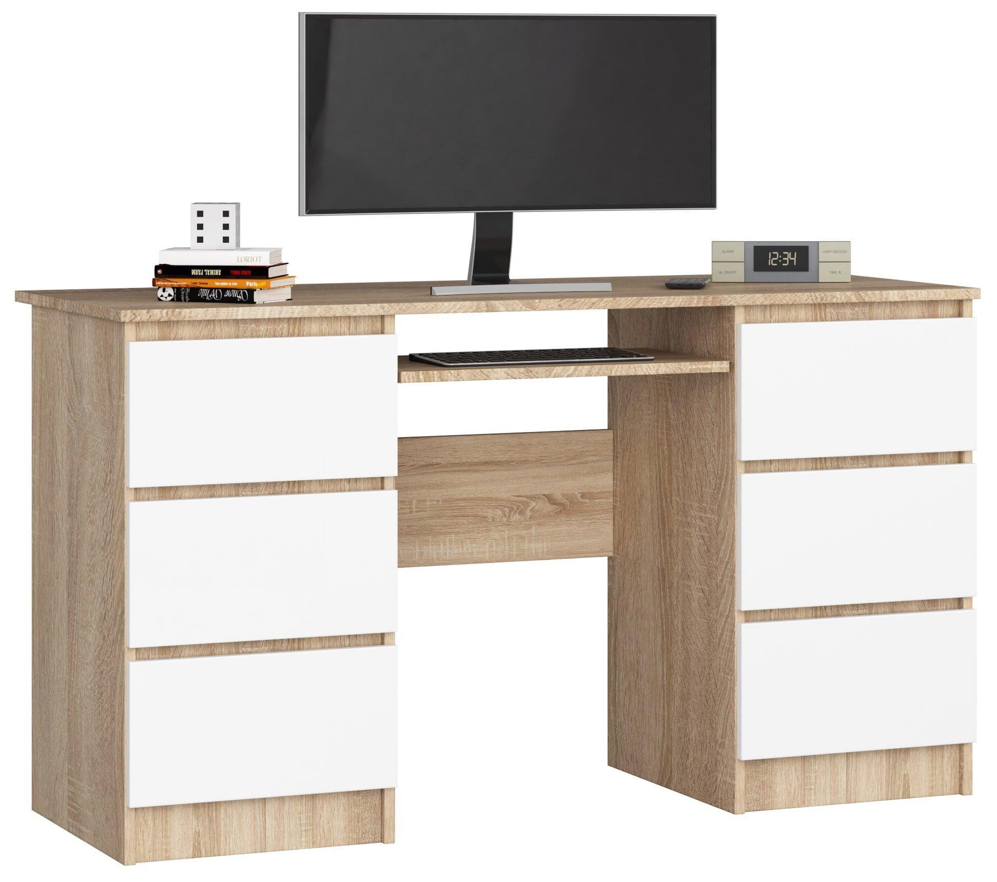 SCHREIBTISCH Eiche Sonoma, Weiß 77/135/50 - Braun/Weiß, Holzwerkstoff (155/85/77cm) - RAUMHIRSCH FURNITURE
