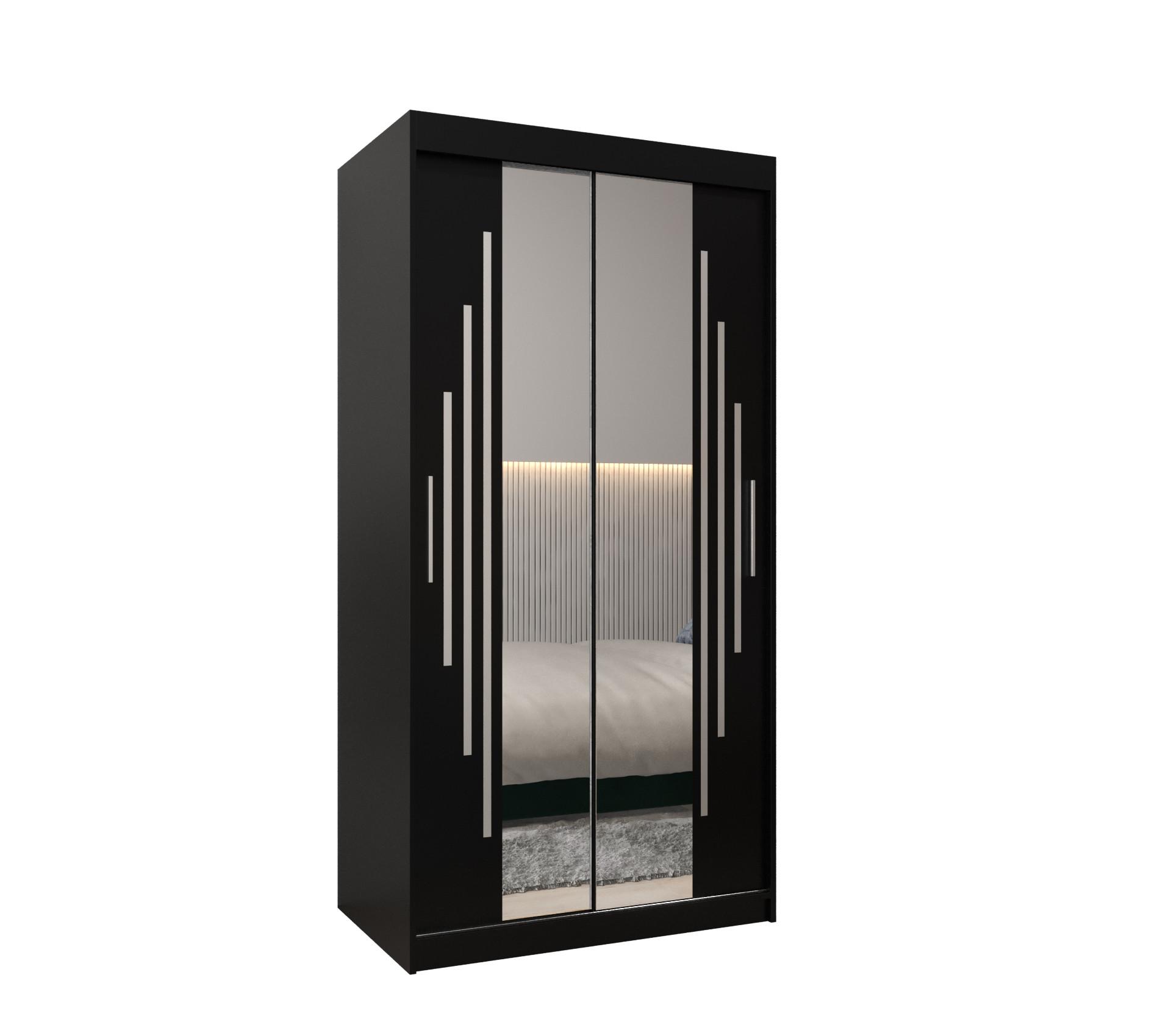 SCHWEBETÜRENSCHRANK 200/100/62 2-türig - Silberfarben/Schwarz, Holz/Kunststoff (100/200/62cm) - Abiks Möbel