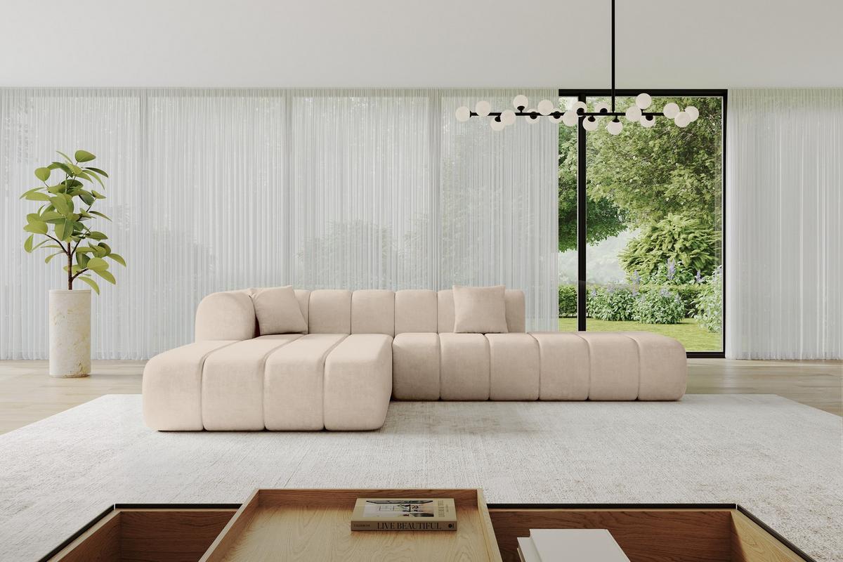 ECKSOFA Ottomane Links BILA-L 289x176x71 Beige Samt - Beige/Schwarz, Holzwerkstoff/Kunststoff (176/289cm) - ALTDECOR