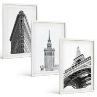 BILDER SET 3er Set - 40x60 cm Weißer Rahmen - Architektonische Schwarz-Weiß-Gebäude - Weiß, Kunststoff (40/60cm) - TULUP