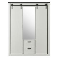 KLEIDERSCHRANK weiß Pinie, anthrazit Landhaus, Schiebetürenschrank 3-türig mit Spiegel 163 x 209 - Anthrazit/Weiß, Holzwerkstoff/Metall (162/209/63cm) - Furn.Design