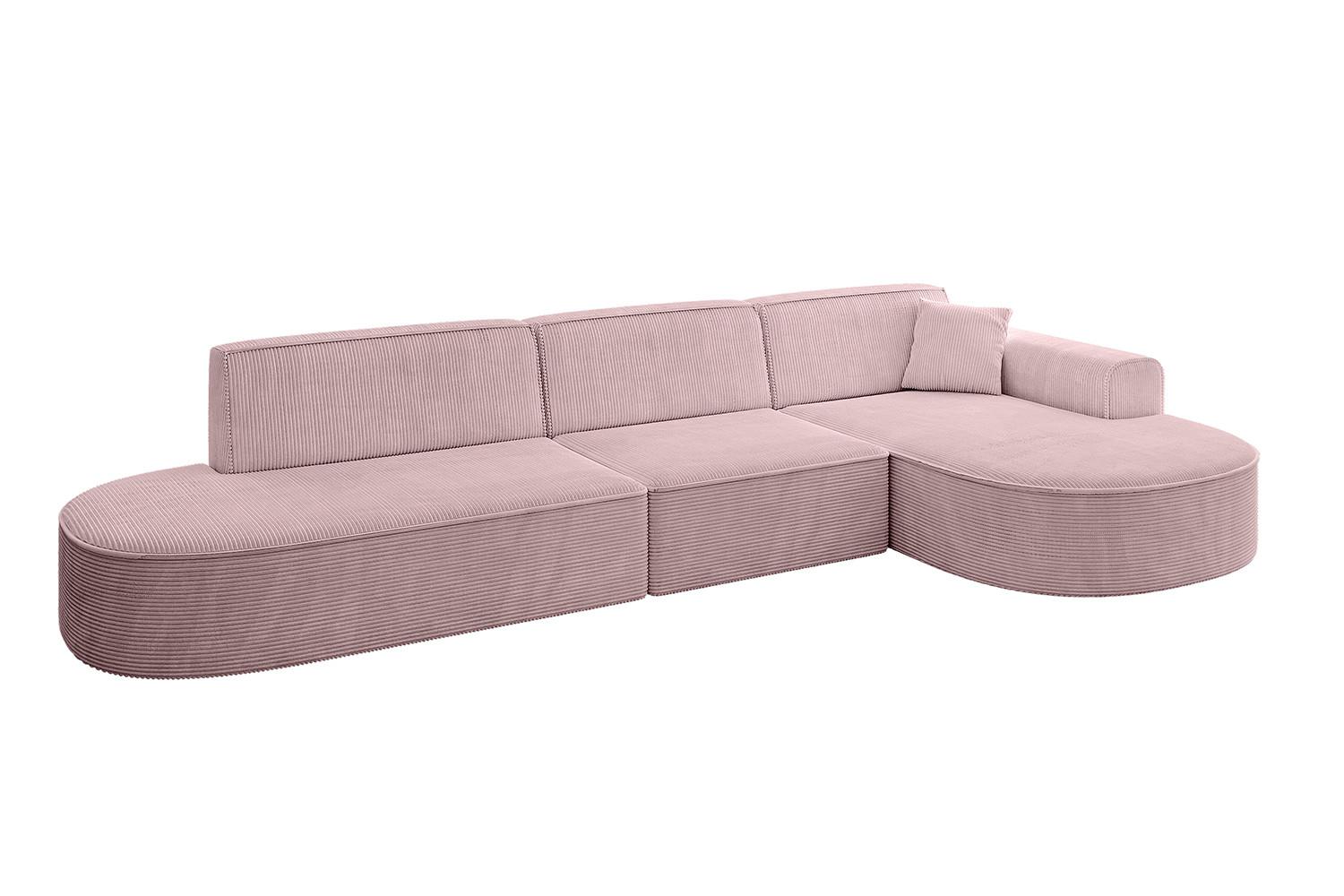 ECKSOFA Ottomane Rechts MARI-L2 - 328x171x79 cm Rosa Cord - Schwarz/Rosa, Holzwerkstoff/Kunststoff (171/328cm) - ALTDECOR
