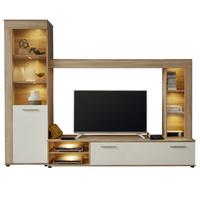 WOHNWAND Sonoma Eiche hell sägerau, weiß 240 cm, Schrankwand mit viel Stauraum - Silberfarben/Schwarz, Holzwerkstoff/Kunststoff (240/185/41cm) - Top.Furn