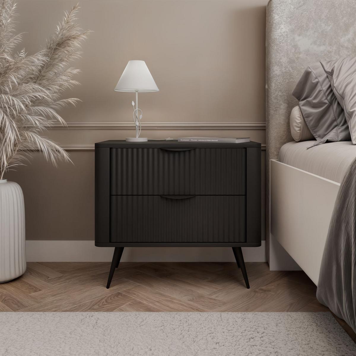 NACHTTISCH SCARLETT 2S MIT SCHUBLADEN SCHWARZ - Schwarz, Holzwerkstoff (63/55/38cm) - Lookway