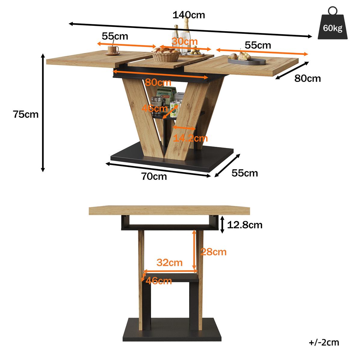 ESSTISCH Ausziehbar 110-140 cm Natural Wood mit verstecktem Staufach - Grau, Holzwerkstoff (80/110/75cm) - Urban Meuble