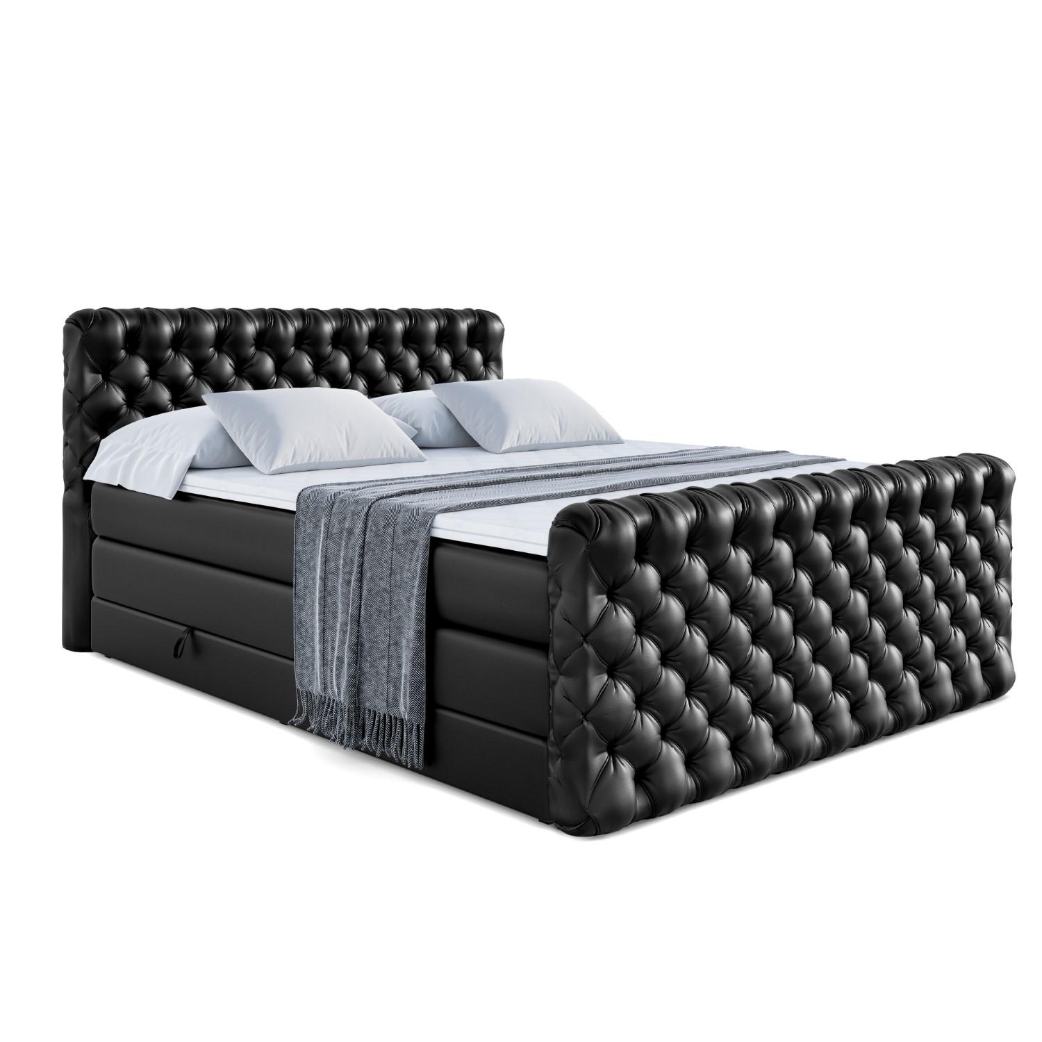 BOXSPRINGBETT BOXI8-Z KING - 180x200 - H3/H4 - Schwarz Hochglanz - Schwarz Hochglanz, Holzwerkstoff (180/200cm) - ALTDECOR