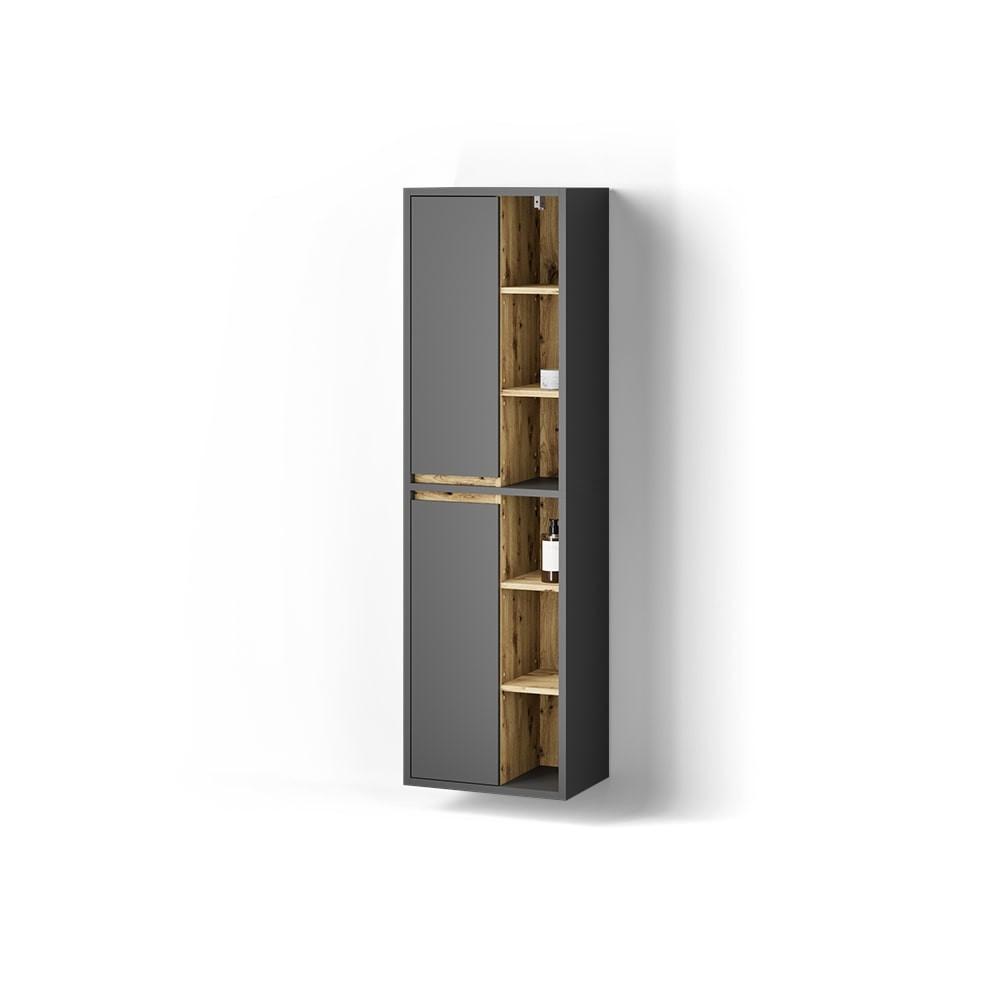 BADSCHRANK Vomano Anthrazit 50 x 170 cm mit Türen, und offenen Fächern - Anthrazit, Holzwerkstoff (50/170/33cm) - Livinity®