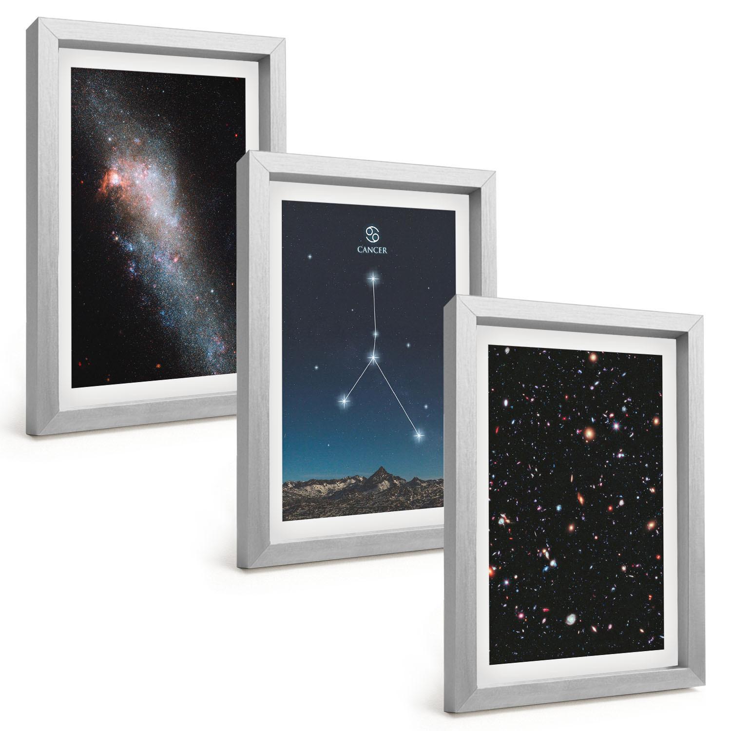 BILDER SET 3er Set - 20x30 cm Silberner Rahmen - Weltraumgalaxie-Konstellation Krebs - Silberfarben, Kunststoff (20/30cm) - TULUP