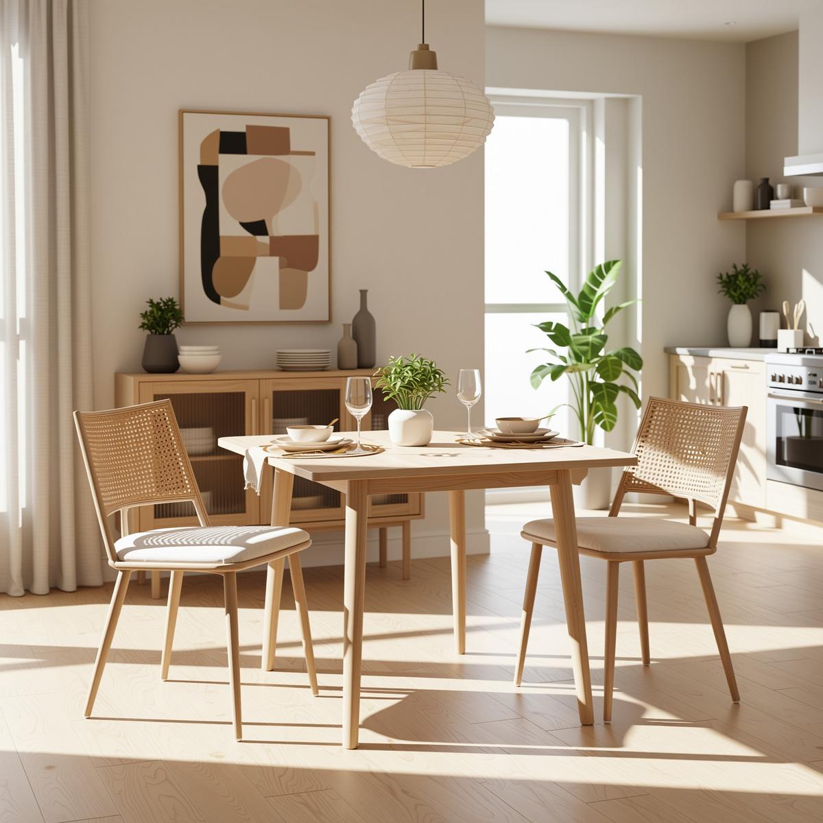 ESSZIMMERSTUHL 2er-Set PU-Sitz, Rattan-Rückenlehne, Beige - Sonoma Eiche, Naturmaterialien/Textil (50/80/56cm) - Urban Meuble