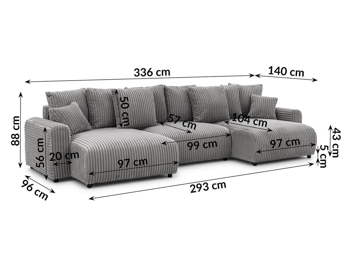 WOHNLANDSCHAFT Calma mit Schlaffunktion und Bettkasten im Bumpy-Design aus weichem Grau Plüschcord - Beige/Schwarz, Holz/Textil (336/88/140cm) - S-Style